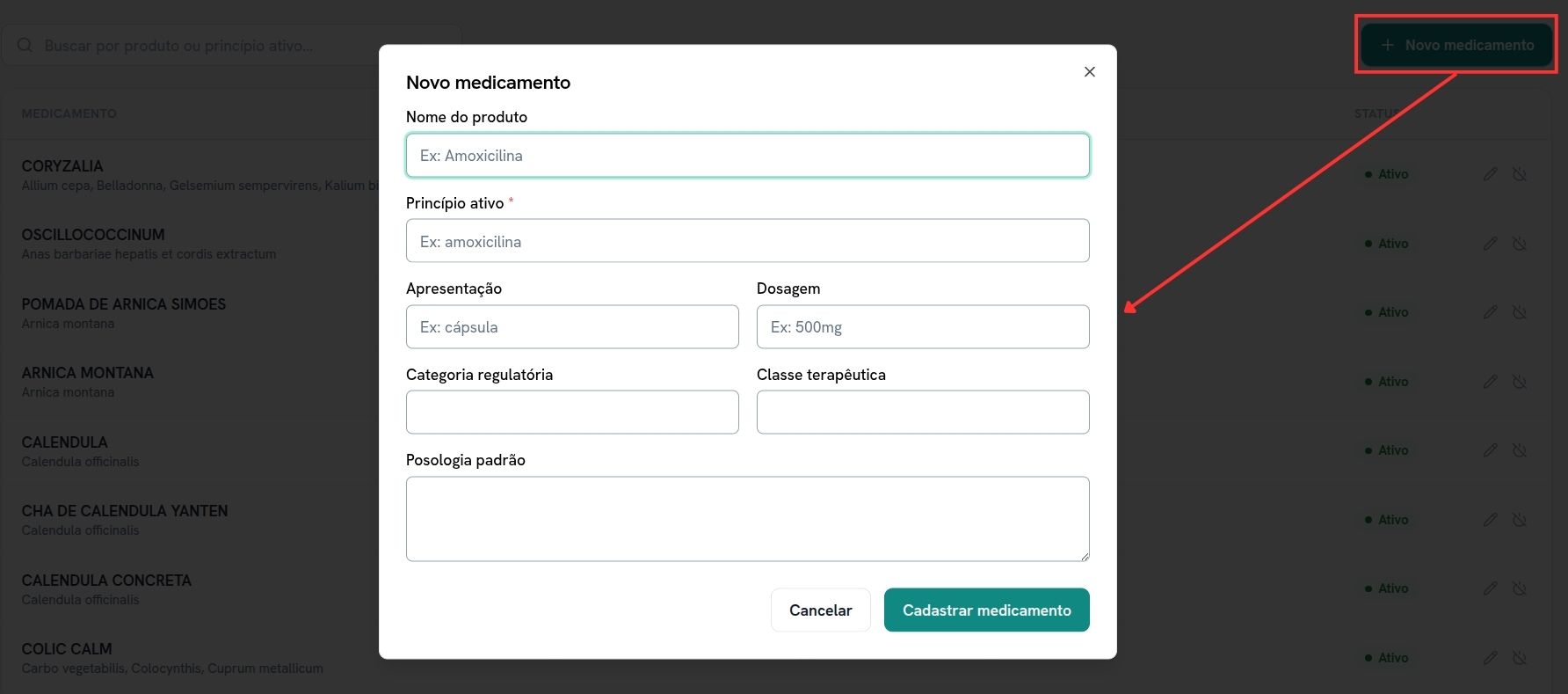 Tela de adicionar medicamento