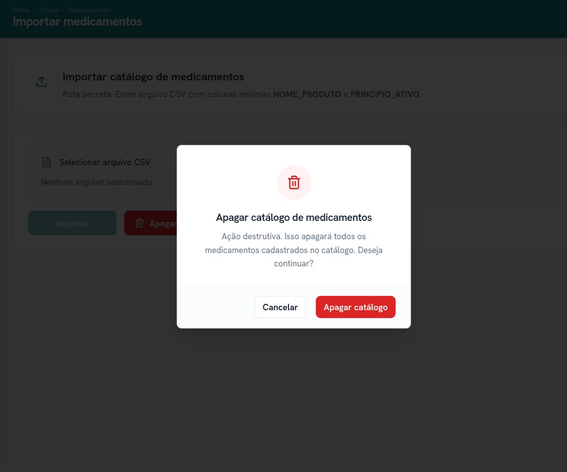 Tela de confirmação de deleção de catálogo de medicamentos atual